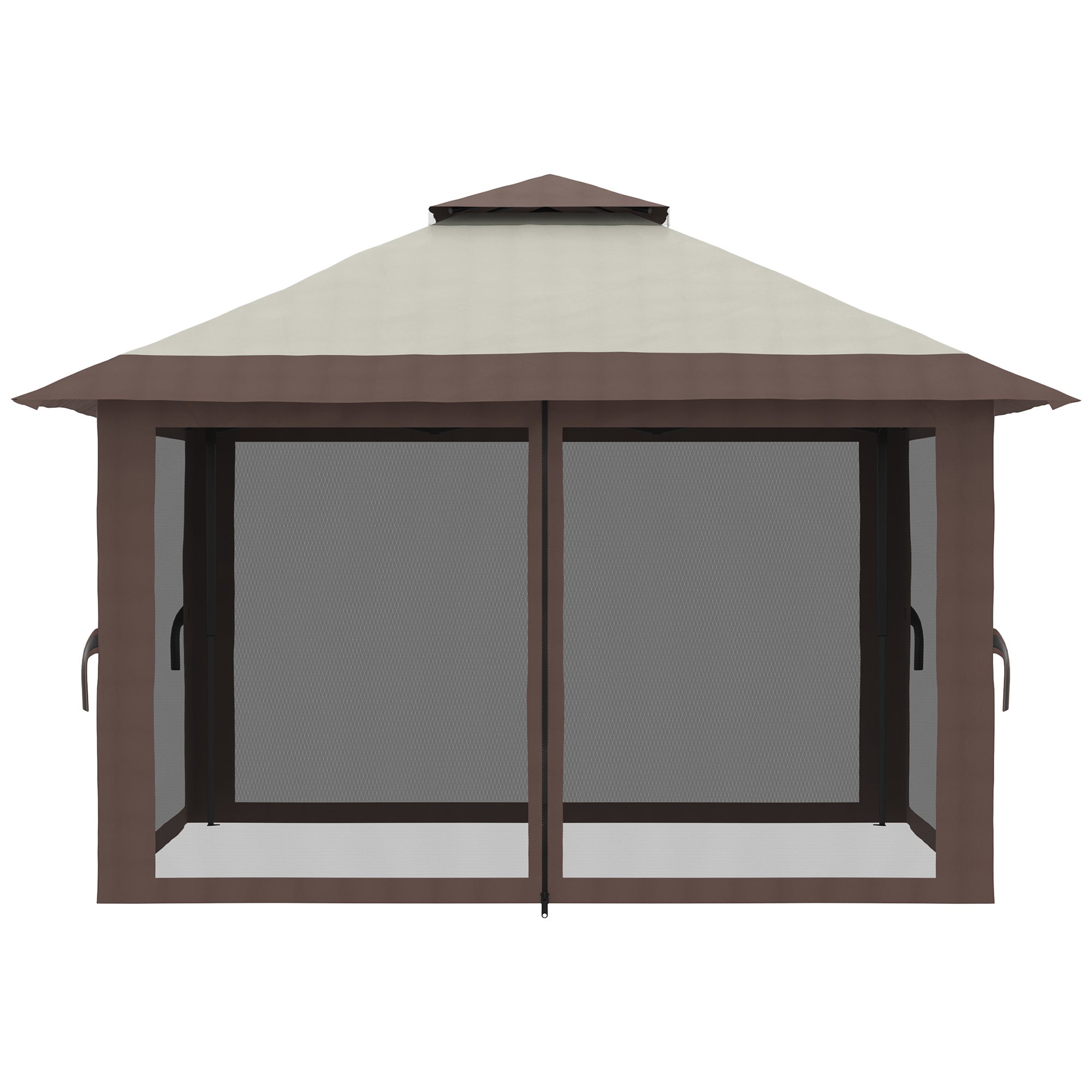 Pavilion 4x4m Sturdy Winterproof Pop-up Garden Canopy with Double Roof, UV Protection 50+ Party Tent Gazebo with 4 Side Panels Bag Sandbags for Camping Garden Festival, Beige