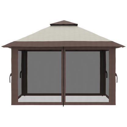 Pavilion 4x4m Sturdy Winterproof Pop-up Garden Canopy with Double Roof, UV Protection 50+ Party Tent Gazebo with 4 Side Panels Bag Sandbags for Camping Garden Festival, Beige