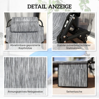 Folding Sun Lounger Garden Chair with Headrest, Deck Chair with 4-Position Adjustable Backrest, Weather-Resistant Camping Bed, Garden Chair up to 120 kg Load Capacity, for Garden Outdoor Pool, Blue