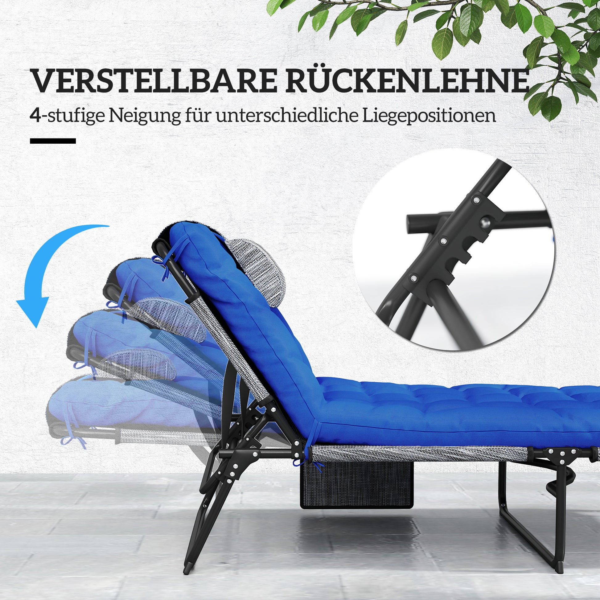 Folding Sun Lounger Garden Chair with Headrest, Deck Chair with 4-Position Adjustable Backrest, Weather-Resistant Camping Bed, Garden Chair up to 120 kg Load Capacity, for Garden Outdoor Pool, Blue