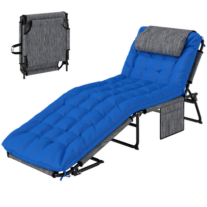 Folding Sun Lounger Garden Chair with Headrest, Deck Chair with 4-Position Adjustable Backrest, Weather-Resistant Camping Bed, Garden Chair up to 120 kg Load Capacity, for Garden Outdoor Pool, Blue