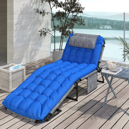 Folding Sun Lounger Garden Chair with Headrest, Deck Chair with 4-Position Adjustable Backrest, Weather-Resistant Camping Bed, Garden Chair up to 120 kg Load Capacity, for Garden Outdoor Pool, Blue