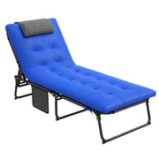 Folding Sun Lounger Garden Chair with Headrest, Deck Chair with 4-Position Adjustable Backrest, Weather-Resistant Camping Bed, Garden Chair up to 120 kg Load Capacity, for Garden Outdoor Pool, Blue