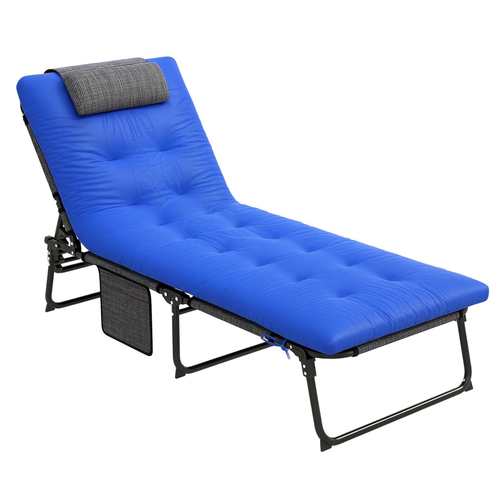 Folding Sun Lounger Garden Chair with Headrest, Deck Chair with 4-Position Adjustable Backrest, Weather-Resistant Camping Bed, Garden Chair up to 120 kg Load Capacity, for Garden Outdoor Pool, Blue