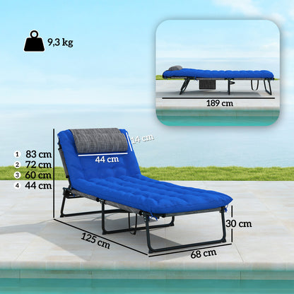 Folding Sun Lounger Garden Chair with Headrest, Deck Chair with 4-Position Adjustable Backrest, Weather-Resistant Camping Bed, Garden Chair up to 120 kg Load Capacity, for Garden Outdoor Pool, Blue