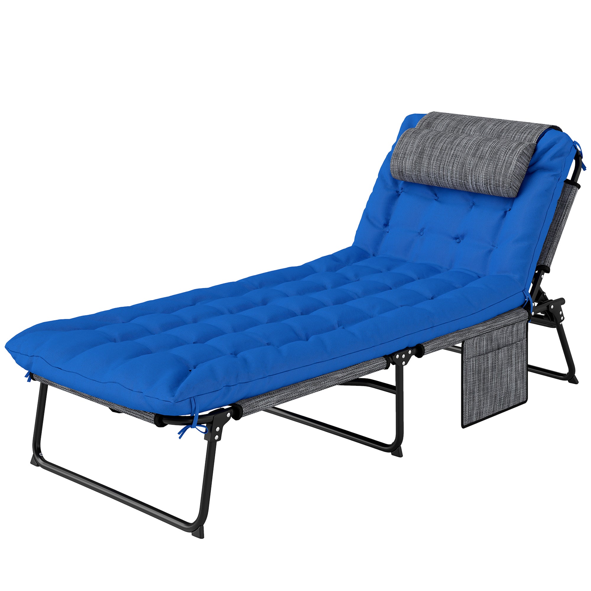 Folding Sun Lounger Garden Chair with Headrest, Deck Chair with 4-Position Adjustable Backrest, Weather-Resistant Camping Bed, Garden Chair up to 120 kg Load Capacity, for Garden Outdoor Pool, Blue