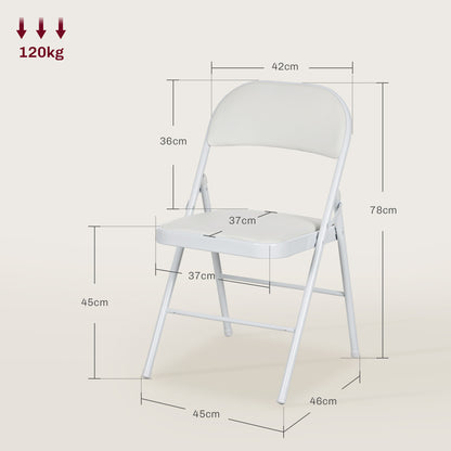Set of 2 Folding Chairs Foldable Chairs with Backrest and Steel Frame for Living Room Office Study 45x46x78 cm White