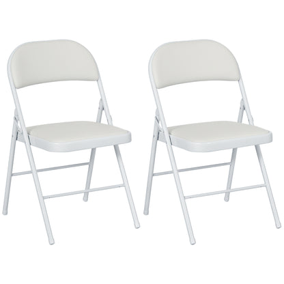 Set of 2 Folding Chairs Foldable Chairs with Backrest and Steel Frame for Living Room Office Study 45x46x78 cm White