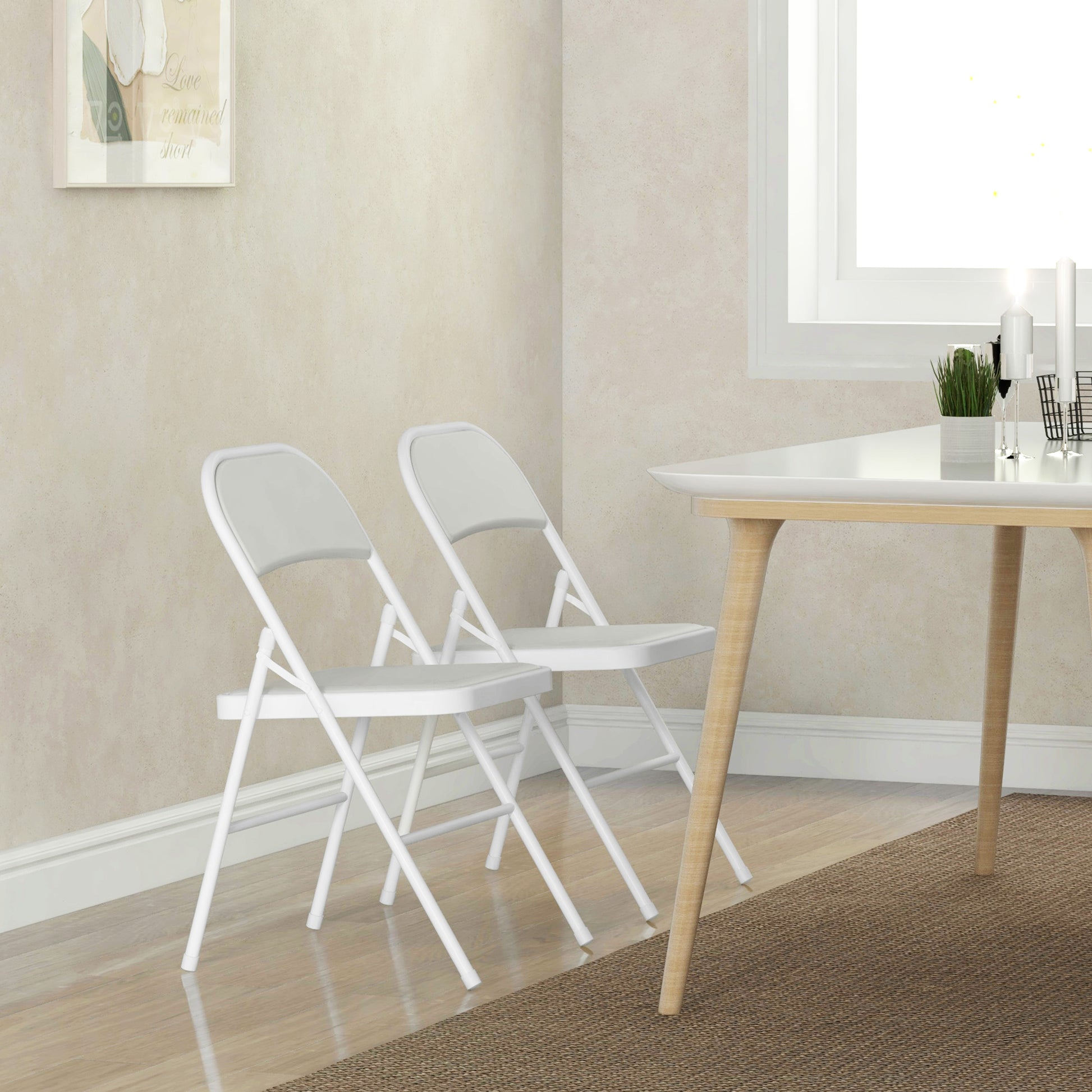 Set of 2 Folding Chairs Foldable Chairs with Backrest and Steel Frame for Living Room Office Study 45x46x78 cm White