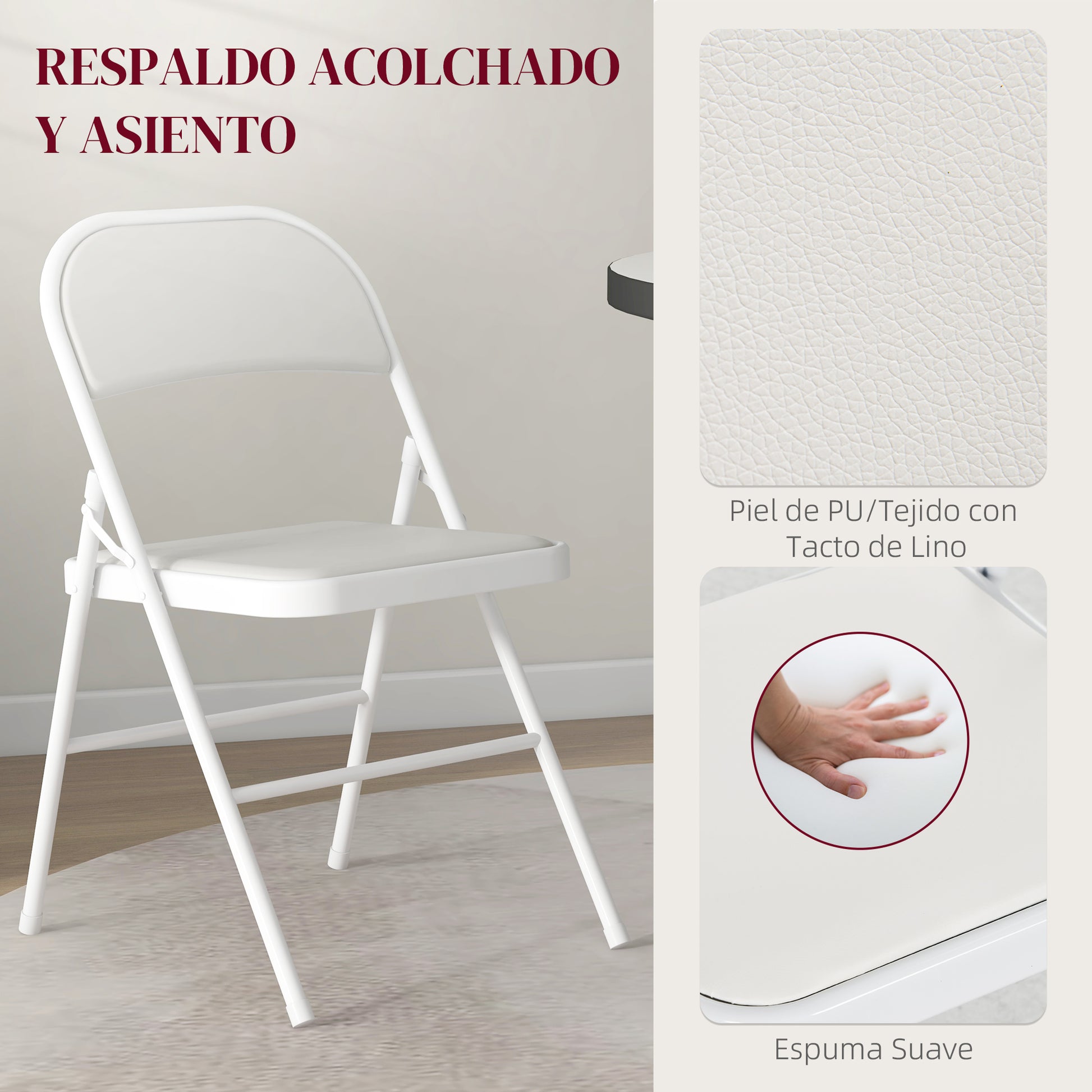 Set of 2 Folding Chairs Foldable Chairs with Backrest and Steel Frame for Living Room Office Study 45x46x78 cm White