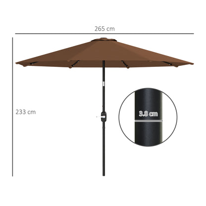 Terrace Outdoor Umbrella Ø265 cm Garden Umbrella with 32 Solar LED Lights Steel Pole and Crank Tilted Parasol for Patio Terrace Brown