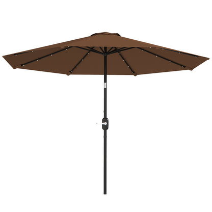 Terrace Outdoor Umbrella Ø265 cm Garden Umbrella with 32 Solar LED Lights Steel Pole and Crank Tilted Parasol for Patio Terrace Brown