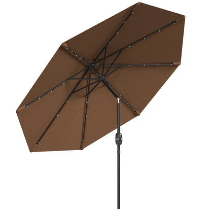 Terrace Outdoor Umbrella Ø265 cm Garden Umbrella with 32 Solar LED Lights Steel Pole and Crank Tilted Parasol for Patio Terrace Brown