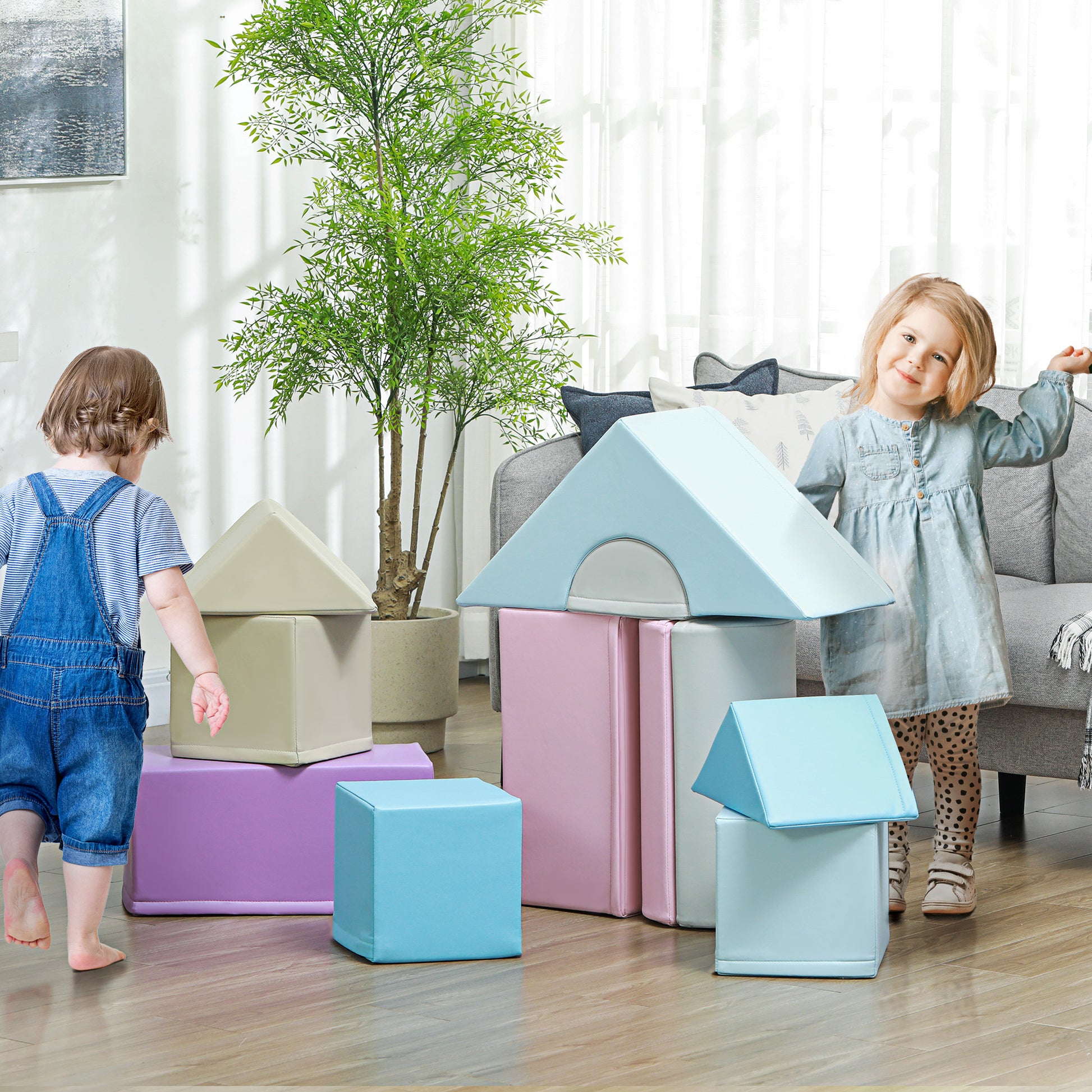 11-Piece Soft Building Blocks, Foam Blocks, Building Block Set for Climbing, Soft Giant Building Blocks, Building Bricks for 1-3 Years Old Kids, Faux Leather, Multicolored