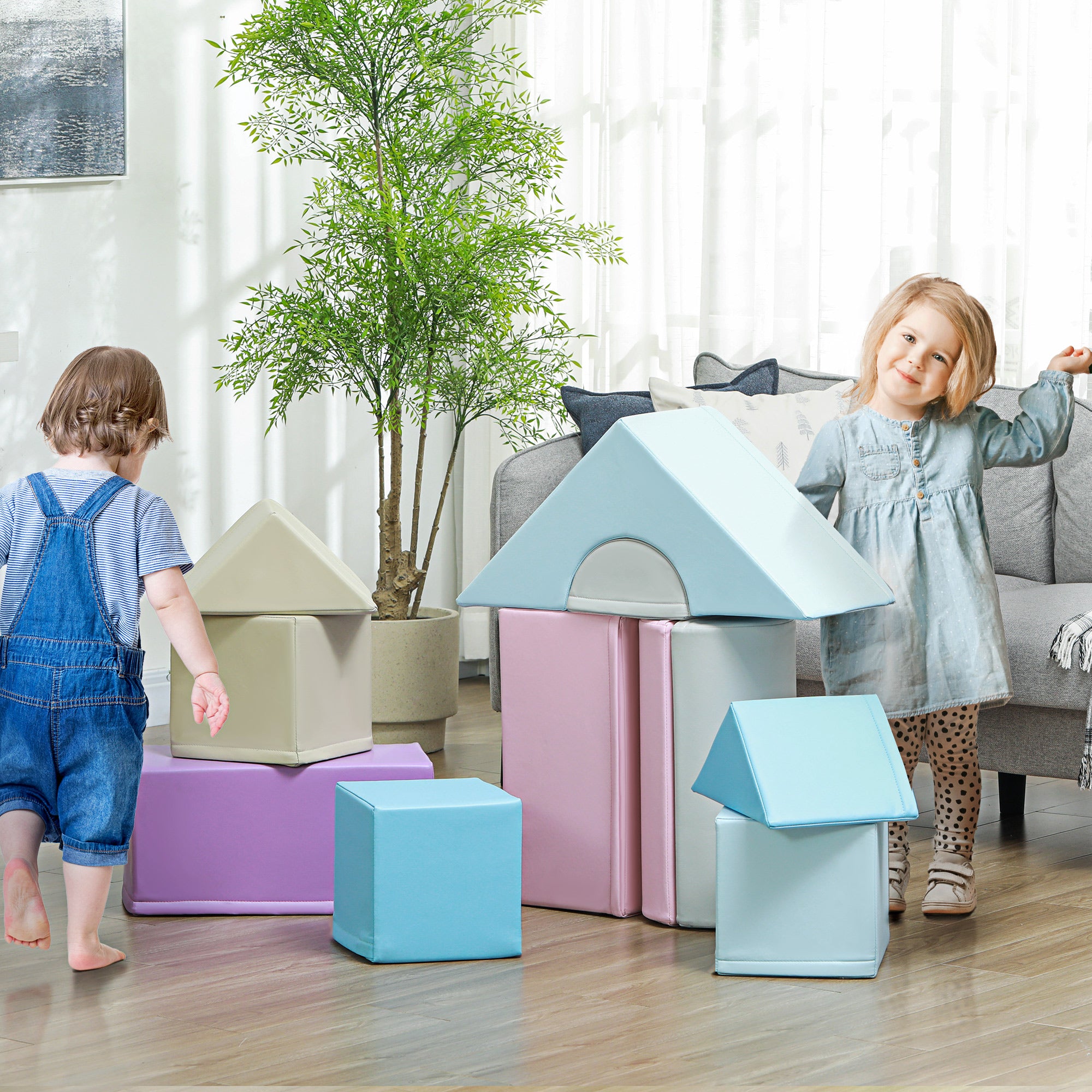 11-Piece Soft Building Blocks, Foam Blocks, Building Block Set for Climbing, Soft Giant Building Blocks, Building Bricks for 1-3 Years Old Kids, Faux Leather, Multicolored