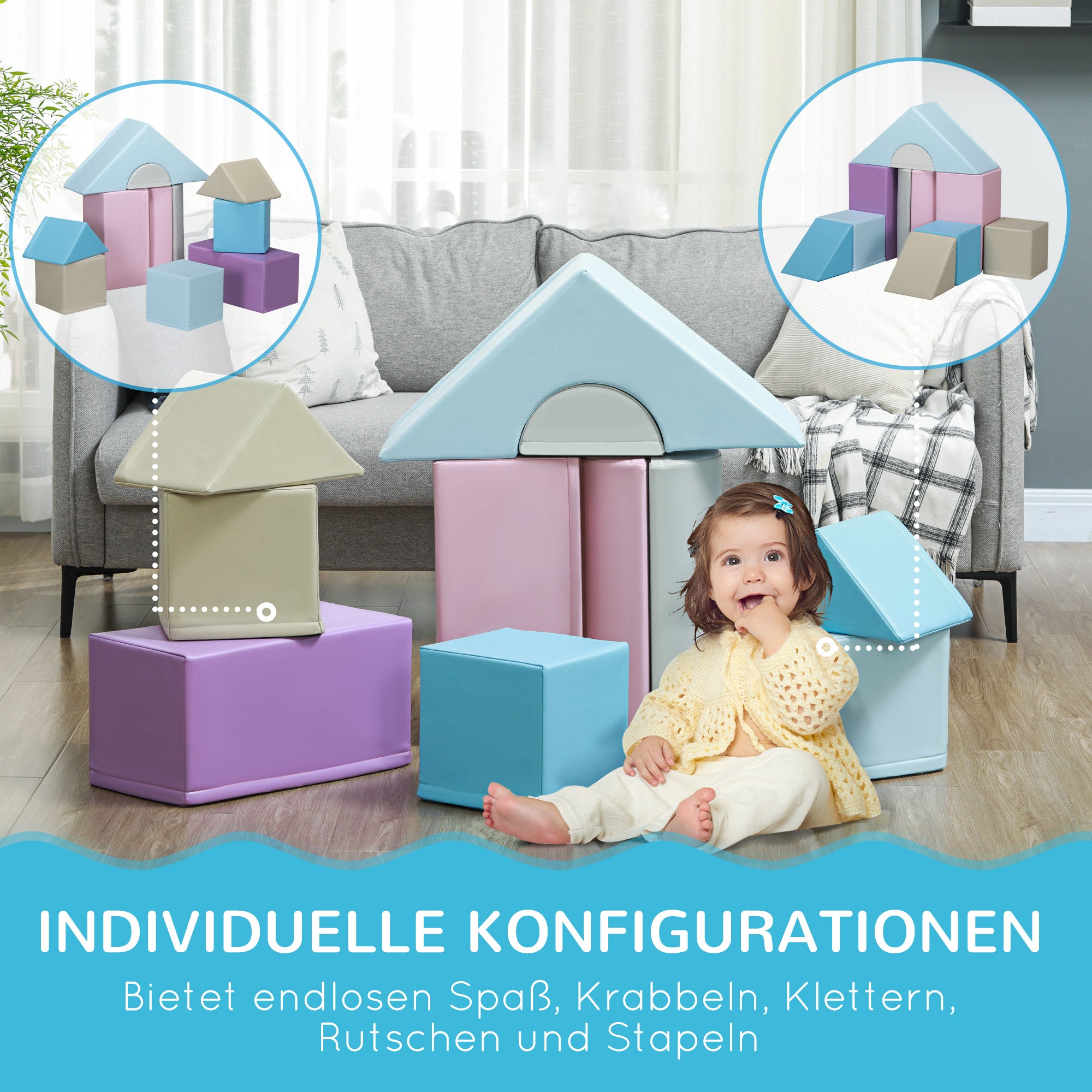 11-Piece Soft Building Blocks, Foam Blocks, Building Block Set for Climbing, Soft Giant Building Blocks, Building Bricks for 1-3 Years Old Kids, Faux Leather, Multicolored