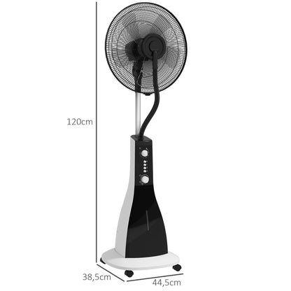 Stand Fan with Water, Fan with Mist Function, 3 Modes, Oscillating 90W Stand Fan with Water Cooling, 3L Water Tank, Timer, Wheels, Black