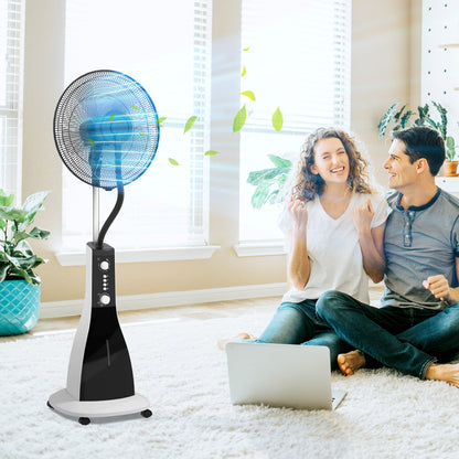 Stand Fan with Water, Fan with Mist Function, 3 Modes, Oscillating 90W Stand Fan with Water Cooling, 3L Water Tank, Timer, Wheels, Black