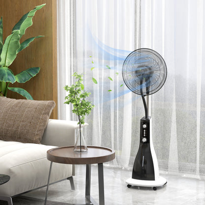 Stand Fan with Water, Fan with Mist Function, 3 Modes, Oscillating 90W Stand Fan with Water Cooling, 3L Water Tank, Timer, Wheels, Black
