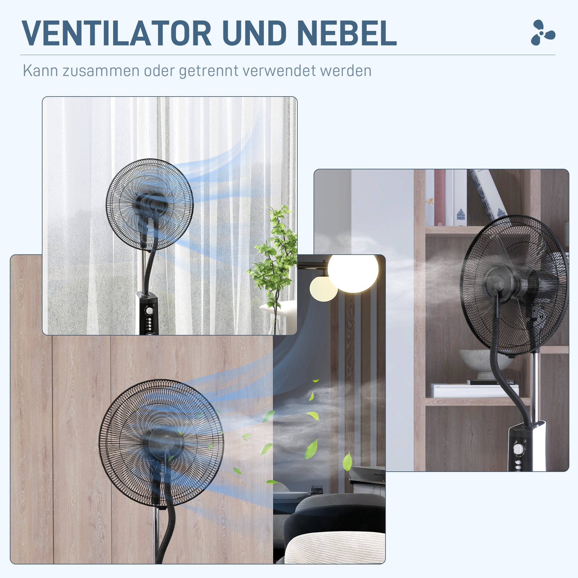 Stand Fan with Water, Fan with Mist Function, 3 Modes, Oscillating 90W Stand Fan with Water Cooling, 3L Water Tank, Timer, Wheels, Black