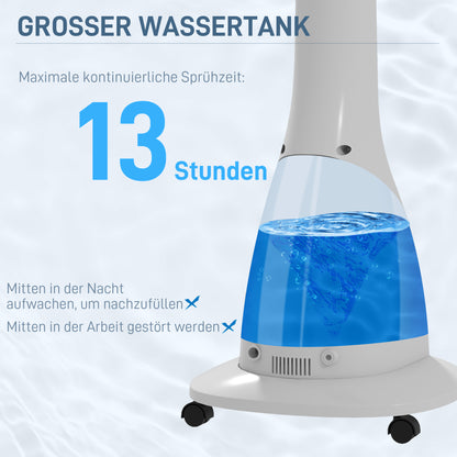 Stand Fan with Water, Fan with Mist Function, 3 Modes, Oscillating 90W Stand Fan with Water Cooling, 3L Water Tank, Timer, Wheels, Black