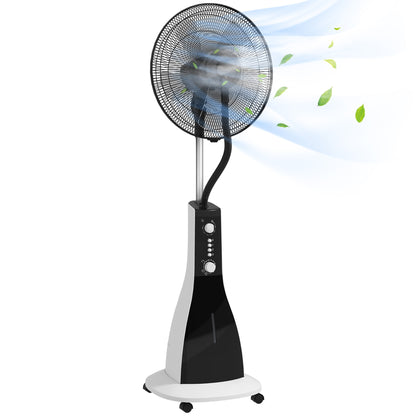 Stand Fan with Water, Fan with Mist Function, 3 Modes, Oscillating 90W Stand Fan with Water Cooling, 3L Water Tank, Timer, Wheels, Black