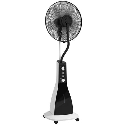 Stand Fan with Water, Fan with Mist Function, 3 Modes, Oscillating 90W Stand Fan with Water Cooling, 3L Water Tank, Timer, Wheels, Black