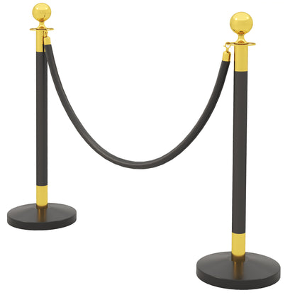 Path Marking Columns with 1.5m Velvet Rope and Fillable Base, Stainless Steel Delimitation Poles, for Hotels and Restaurants, Ø32x96 cm, Black