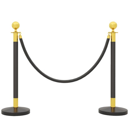 Path Marking Columns with 1.5m Velvet Rope and Fillable Base, Stainless Steel Delimitation Poles, for Hotels and Restaurants, Ø32x96 cm, Black