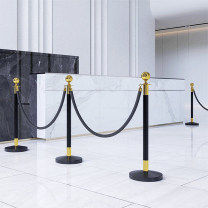 Path Marking Columns with 1.5m Velvet Rope and Fillable Base, Stainless Steel Delimitation Poles, for Hotels and Restaurants, Ø32x96 cm, Black