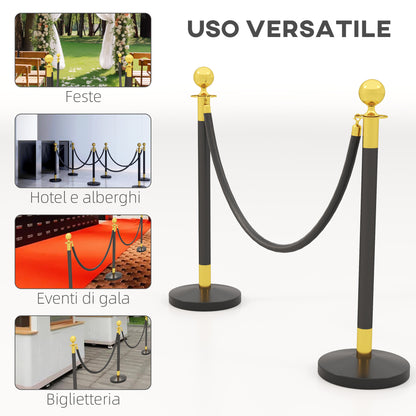 Path Marking Columns with 1.5m Velvet Rope and Fillable Base, Stainless Steel Delimitation Poles, for Hotels and Restaurants, Ø32x96 cm, Black