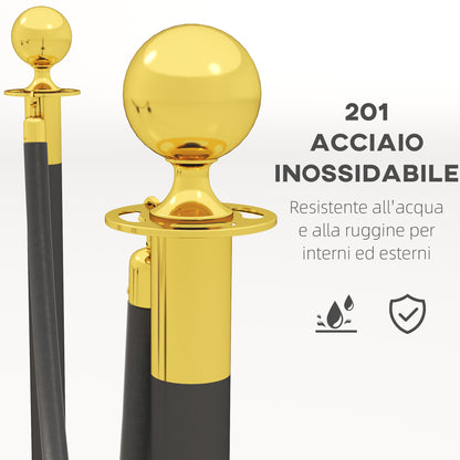 Path Marking Columns with 1.5m Velvet Rope and Fillable Base, Stainless Steel Delimitation Poles, for Hotels and Restaurants, Ø32x96 cm, Black