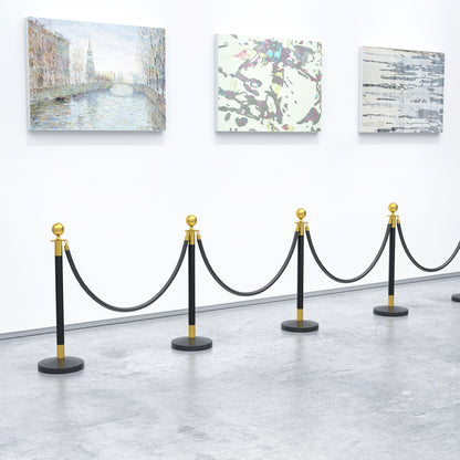 Path Marking Columns with 1.5m Velvet Rope and Fillable Base, Stainless Steel Delimitation Poles, for Hotels and Restaurants, Ø32x96 cm, Black