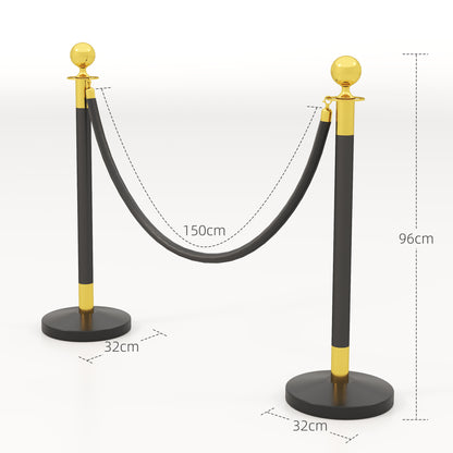 Path Marking Columns with 1.5m Velvet Rope and Fillable Base, Stainless Steel Delimitation Poles, for Hotels and Restaurants, Ø32x96 cm, Black