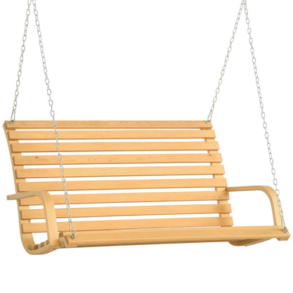 2-Seater Wooden Hanging Swing Bench Load Capacity 250 kg for Garden Terrace Balcony Outdoor 141.5x51x78 cm Natural