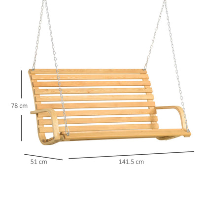 2-Seater Wooden Hanging Swing Bench Load Capacity 250 kg for Garden Terrace Balcony Outdoor 141.5x51x78 cm Natural
