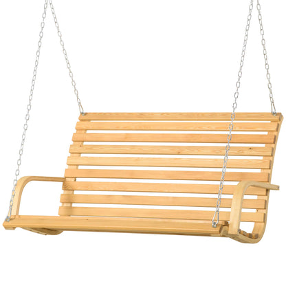 2-Seater Wooden Hanging Swing Bench Load Capacity 250 kg for Garden Terrace Balcony Outdoor 141.5x51x78 cm Natural