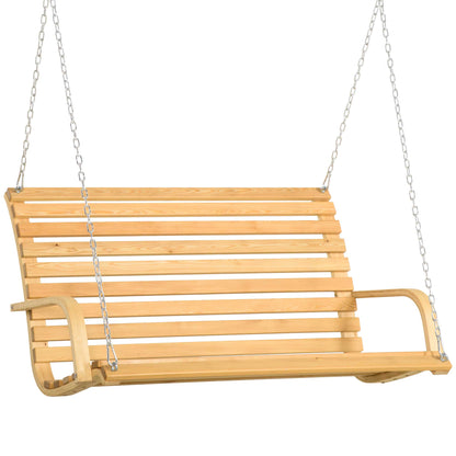 2-Seater Wooden Hanging Swing Bench Load Capacity 250 kg for Garden Terrace Balcony Outdoor 141.5x51x78 cm Natural
