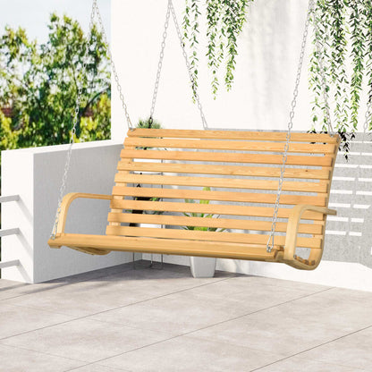 2-Seater Wooden Hanging Swing Bench Load Capacity 250 kg for Garden Terrace Balcony Outdoor 141.5x51x78 cm Natural