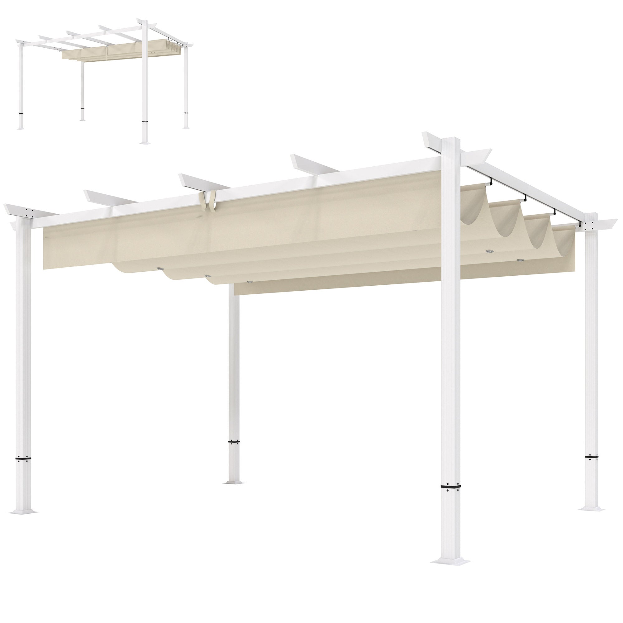 12 ft 10 in x 9 ft 9 in Retractable Roof Pergola, Magnetic Closures, UPF30+ Sun Shade, Freestanding Patio Gazebo with Drainage, Beige