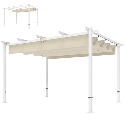 12 ft 10 in x 9 ft 9 in Retractable Roof Pergola, Magnetic Closures, UPF30+ Sun Shade, Freestanding Patio Gazebo with Drainage, Beige