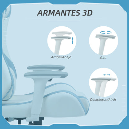 Reclining Gaming Chair Swivel Gamer Chair Professional with Lumbar Cushion 3D Armrests Removable Headrest and Adjustable Height White and Blue