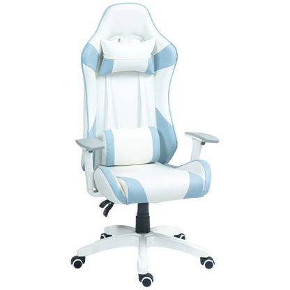 Reclining Gaming Chair Swivel Gamer Chair Professional with Lumbar Cushion 3D Armrests Removable Headrest and Adjustable Height White and Blue