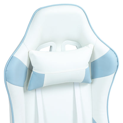 Reclining Gaming Chair Swivel Gamer Chair Professional with Lumbar Cushion 3D Armrests Removable Headrest and Adjustable Height White and Blue