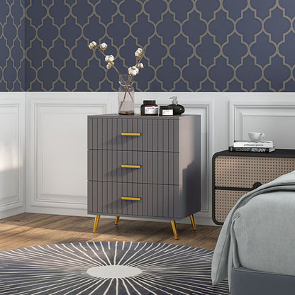 3-Drawer Modern Anti-Tip Dresser, Wood and Aluminum Dresser, 60x40x71.5 cm, Gold and Dark Grey