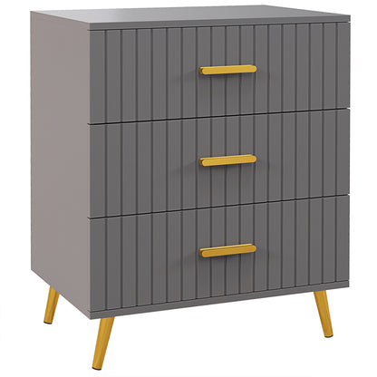 3-Drawer Modern Anti-Tip Dresser, Wood and Aluminum Dresser, 60x40x71.5 cm, Gold and Dark Grey