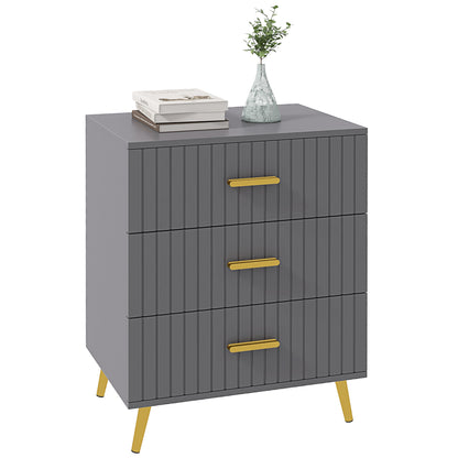 3-Drawer Modern Anti-Tip Dresser, Wood and Aluminum Dresser, 60x40x71.5 cm, Gold and Dark Grey
