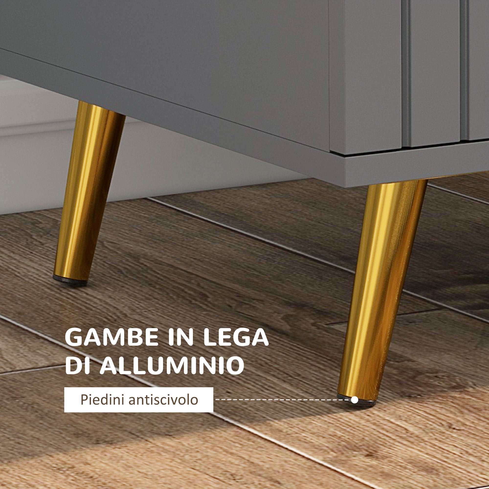 3-Drawer Modern Anti-Tip Dresser, Wood and Aluminum Dresser, 60x40x71.5 cm, Gold and Dark Grey