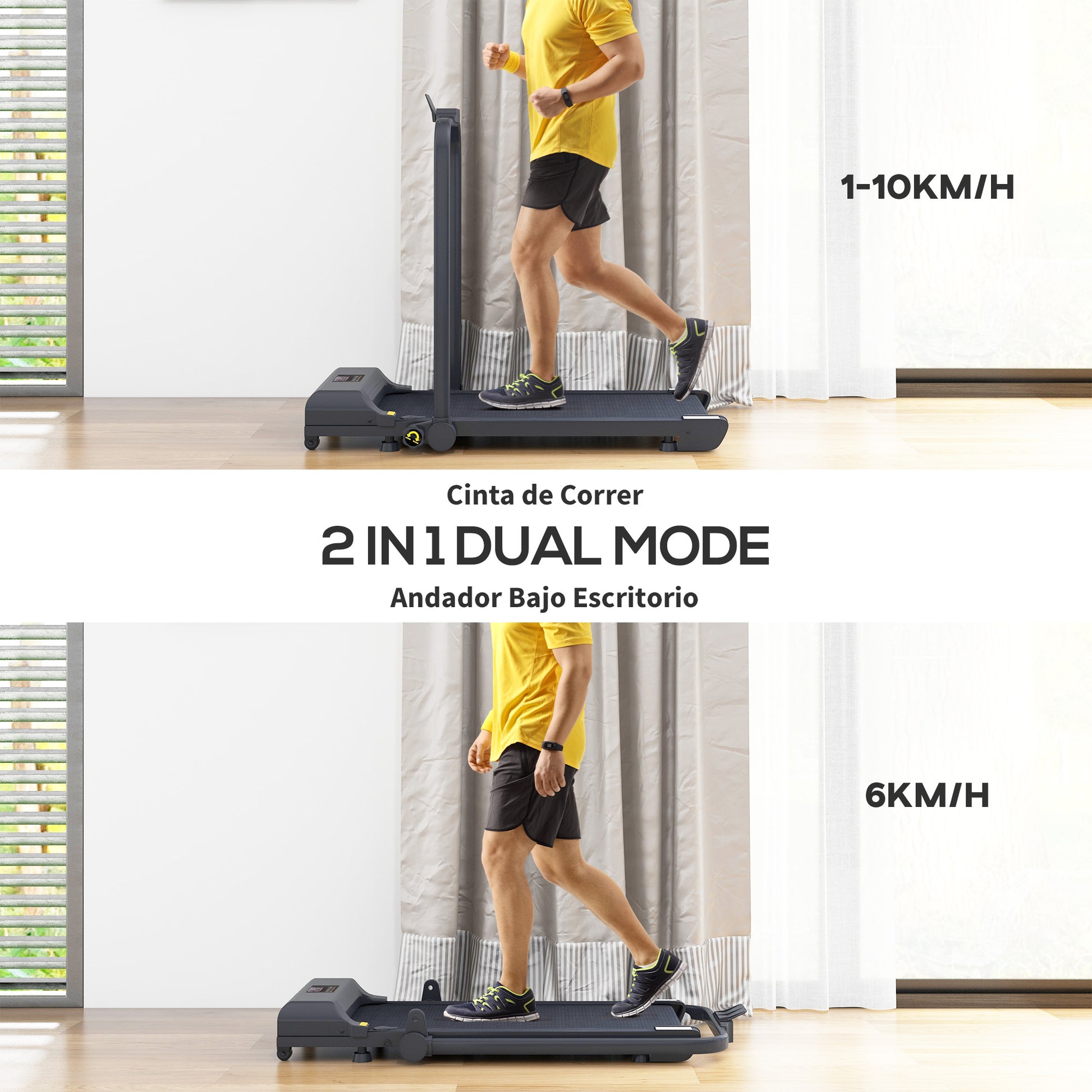 2-in-1 Folding Treadmill Walking Running Machine with LED Display Adjustable Speed Max. 10 km/h Remote Control Electric Treadmill Under Desk Black