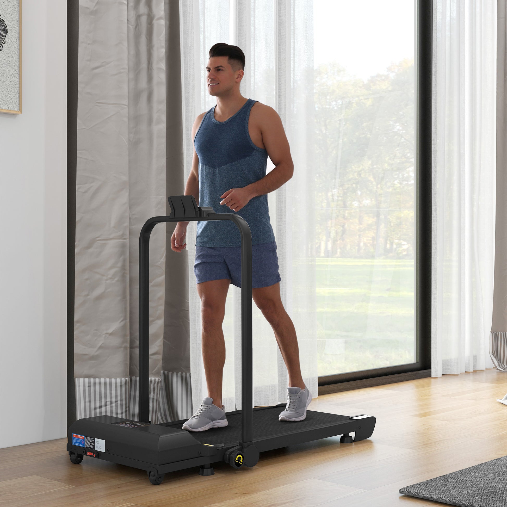 2-in-1 Folding Treadmill Walking Running Machine with LED Display Adjustable Speed Max. 10 km/h Remote Control Electric Treadmill Under Desk Black